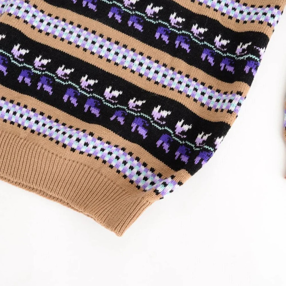 Vintage  Black & Tan with Purple Design Crewneck Sweater - Picture 6 of 11